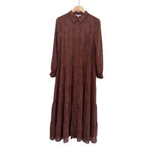 DR2 Daniel Rainn Floral Dotted Button Down Maxi Dress Womens Medium Boho Cottage